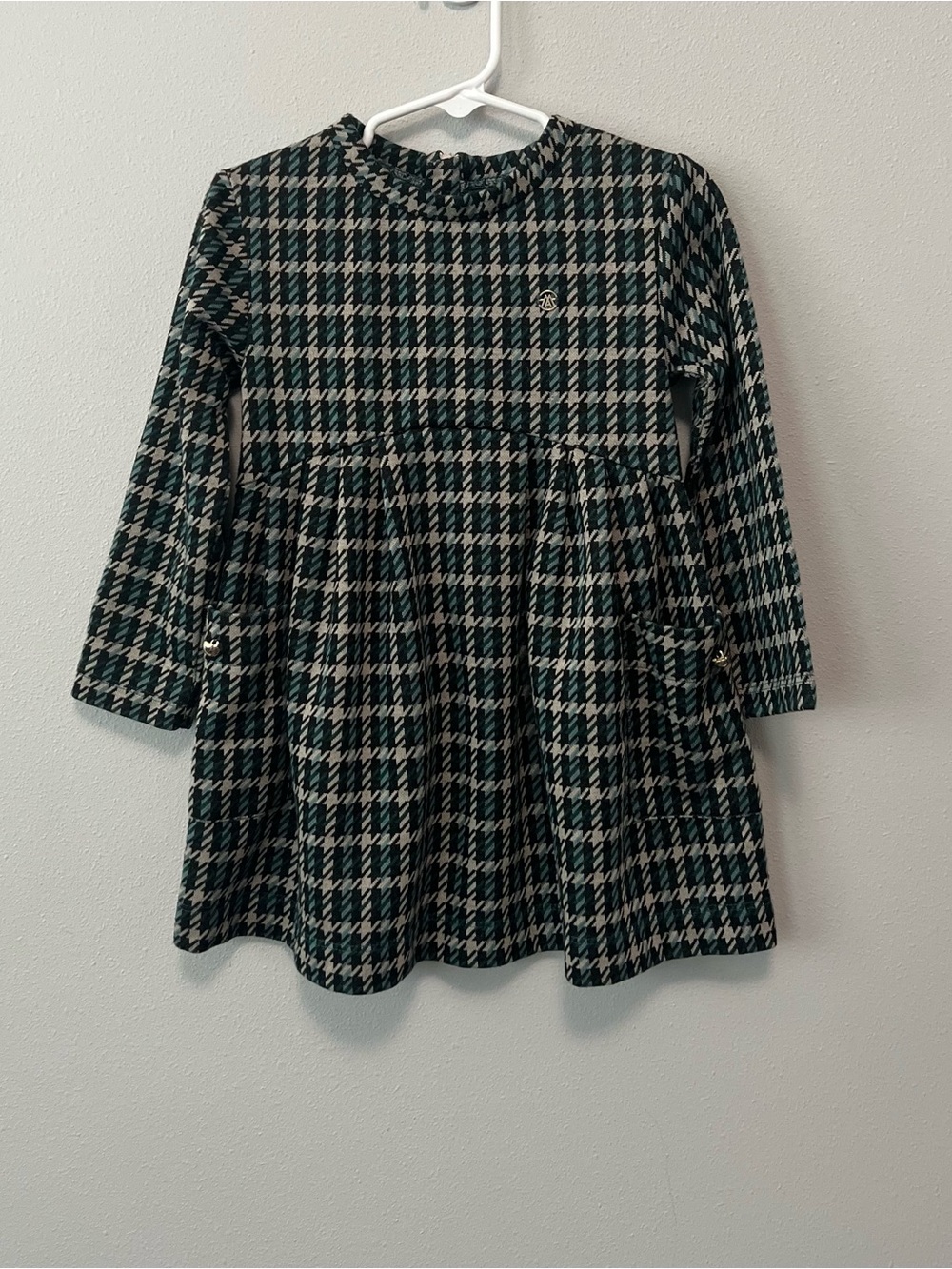 Mayoral Girls Houndstooth Long-Sleeve Dress Size 3